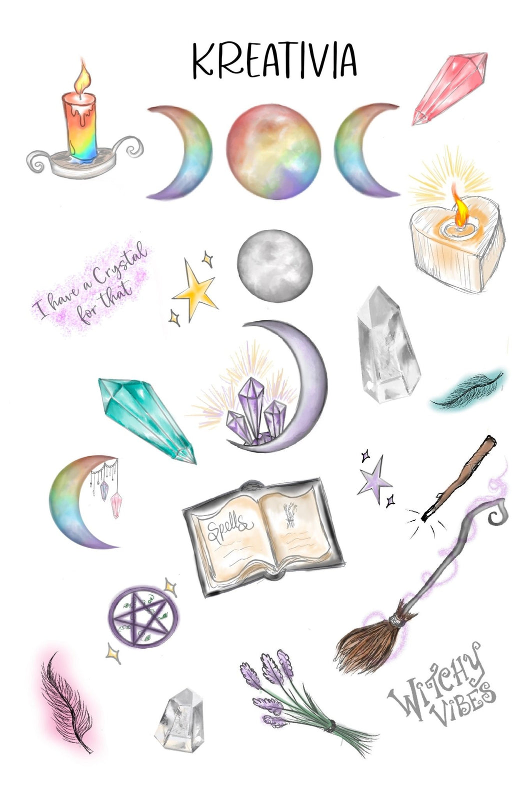 Crystal Moon Vibes Sticker Sheet - Kreativia