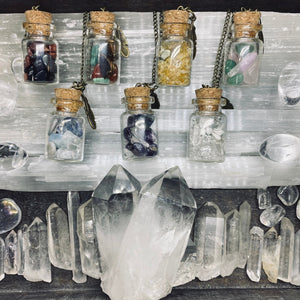 Crystal Potion in a Bottle Necklace: Throat Chakra - Kreativia